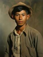 asiático hombre desde el temprano 1900 de colores antiguo foto ai generativo