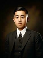 Asian man from the early 1900s colored old photo AI Generative