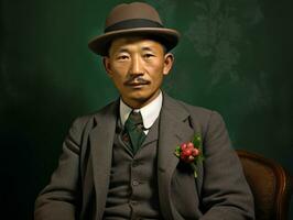 Asian man from the early 1900s colored old photo AI Generative