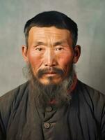 Asian man from the early 1900s colored old photo AI Generative