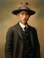 Asian man from the early 1900s colored old photo AI Generative