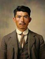 asiático hombre desde el temprano 1900 de colores antiguo foto ai generativo