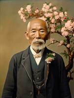 Asian man from the early 1900s colored old photo AI Generative