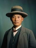 Asian man from the early 1900s colored old photo AI Generative