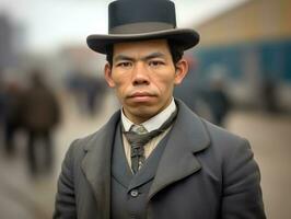 asiático hombre desde el temprano 1900 de colores antiguo foto ai generativo