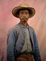 asiático hombre desde el temprano 1900 de colores antiguo foto ai generativo