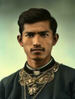 asiático hombre desde el temprano 1900 de colores antiguo foto ai generativo
