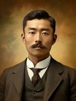 Asian man from the early 1900s colored old photo AI Generative