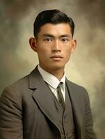 Asian man from the early 1900s colored old photo AI Generative