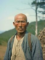 Asian man from the early 1900s colored old photo AI Generative