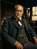 Asian man from the early 1900s colored old photo AI Generative
