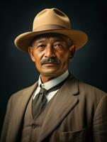 Asian man from the early 1900s colored old photo AI Generative