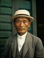 Asian man from the early 1900s colored old photo AI Generative