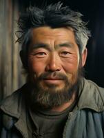 Asian man from the early 1900s colored old photo AI Generative