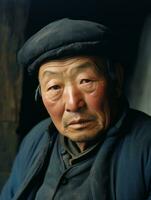 Asian man from the early 1900s colored old photo AI Generative