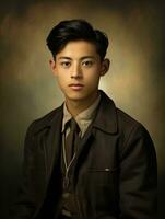 Asian man from the early 1900s colored old photo AI Generative