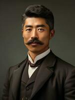 asiático hombre desde el temprano 1900 de colores antiguo foto ai generativo