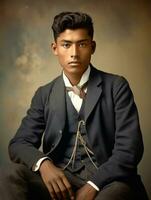 Asian man from the early 1900s colored old photo AI Generative