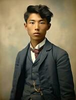 Asian man from the early 1900s colored old photo AI Generative