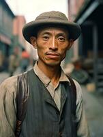 asiático hombre desde el temprano 1900 de colores antiguo foto ai generativo