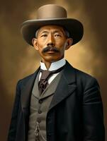 Asian man from the early 1900s colored old photo AI Generative