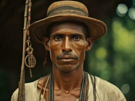 Brazilian man from the early 1900s colored old photo AI Generative