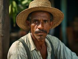 brasileño hombre desde el temprano 1900 de colores antiguo foto ai generativo