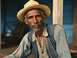 Brazilian man from the early 1900s colored old photo AI Generative