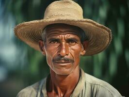 brasileño hombre desde el temprano 1900 de colores antiguo foto ai generativo