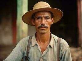 brasileño hombre desde el temprano 1900 de colores antiguo foto ai generativo