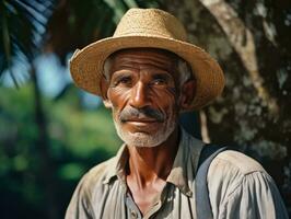 Brazilian man from the early 1900s colored old photo AI Generative