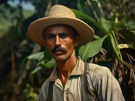 Brazilian man from the early 1900s colored old photo AI Generative