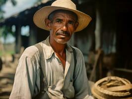 Brazilian man from the early 1900s colored old photo AI Generative