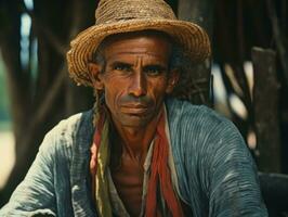 brasileño hombre desde el temprano 1900 de colores antiguo foto ai generativo