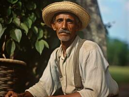 Brazilian man from the early 1900s colored old photo AI Generative