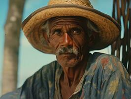 Brazilian man from the early 1900s colored old photo AI Generative