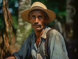 Brazilian man from the early 1900s colored old photo AI Generative