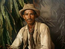 brasileño hombre desde el temprano 1900 de colores antiguo foto ai generativo