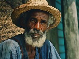 Brazilian man from the early 1900s colored old photo AI Generative