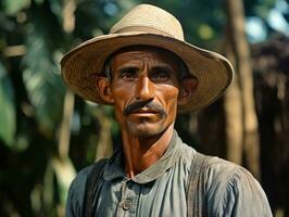 brasileño hombre desde el temprano 1900 de colores antiguo foto ai generativo