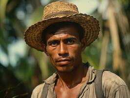 brasileño hombre desde el temprano 1900 de colores antiguo foto ai generativo