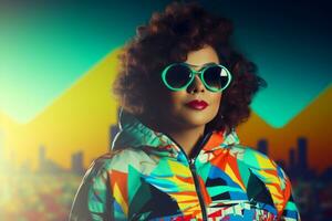 Plus size modern woman rocking modern against the vibrant neon streets AI Generative photo