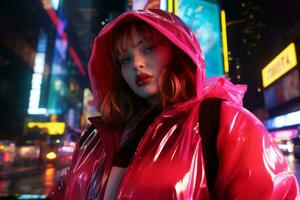 Plus size modern woman rocking modern against the vibrant neon streets AI Generative photo