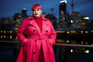 Plus size modern woman rocking modern against the vibrant neon streets AI Generative photo
