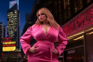 Plus size modern woman rocking modern against the vibrant neon streets AI Generative photo