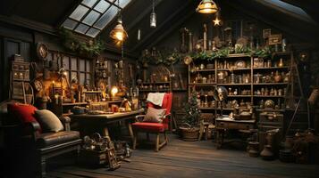 Classic Santa's Workshop Interior. Generative AI. photo