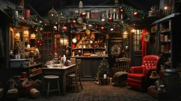 Classic Santa's Workshop Interior. Generative AI. photo