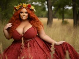 Confident plus size woman rocking her journey AI Generative photo