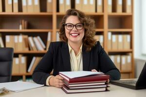 Successful plus-size entrepreneur at her desk AI Generative photo