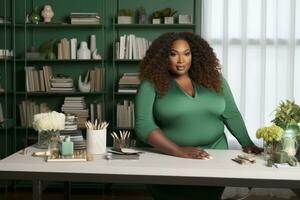 Successful plus-size entrepreneur at her desk AI Generative photo